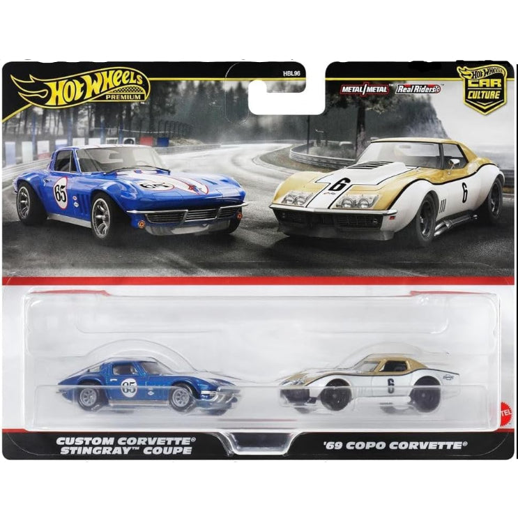 Hot Wheels Premium 2 Pack — Custom Corvette Stingray Coupe & 69 COPO Corvette