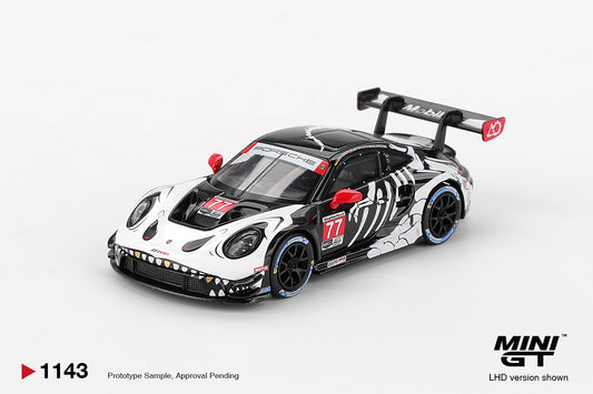 Mini GT Porsche 911 GT3 R #77 AO Racing 2025 IMSA Petit Le Mans Skeleton Rexy Halloween 1:64 Scale Diecast Model, view 2 | Toyfessional
