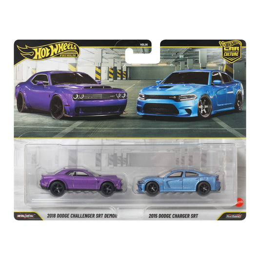 Hot Wheels Premium 2 Pack — 2018 Dodge Challenger SRT Demon & 2015 Dodge Charger SRT set