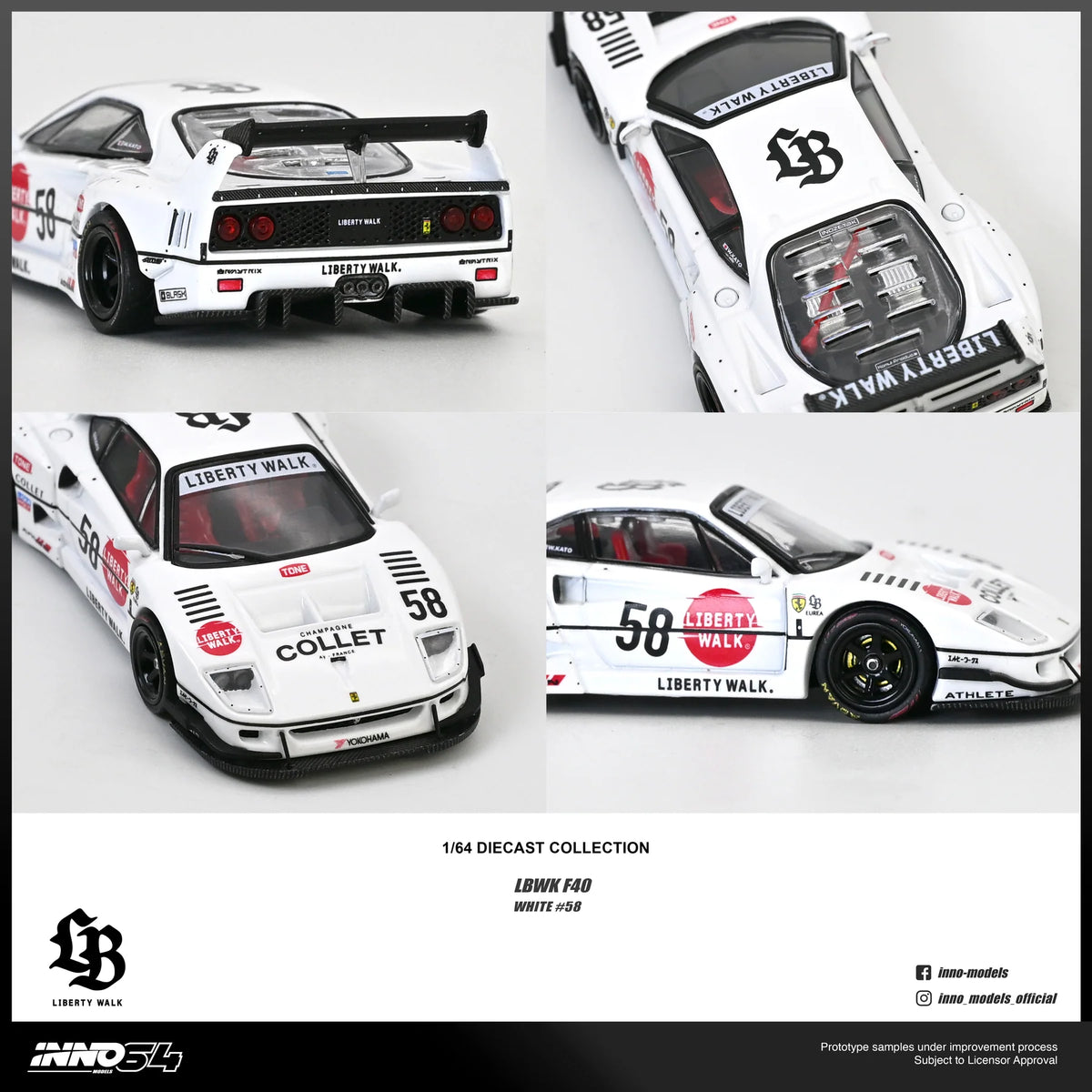 INNO64 LBWK Ferrari F40 Collet White 1:64 Scale Diecast Model, view 2 | Toyfessional