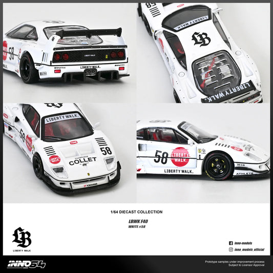 INNO64 LBWK Ferrari F40 Collet White 1:64 Scale Diecast Model, view 2 | Toyfessional