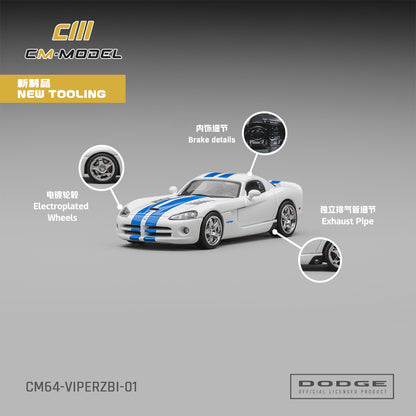 [PRE-ORDER] CM MODEL Dodge Vipe Stone White with Blue racing stripes