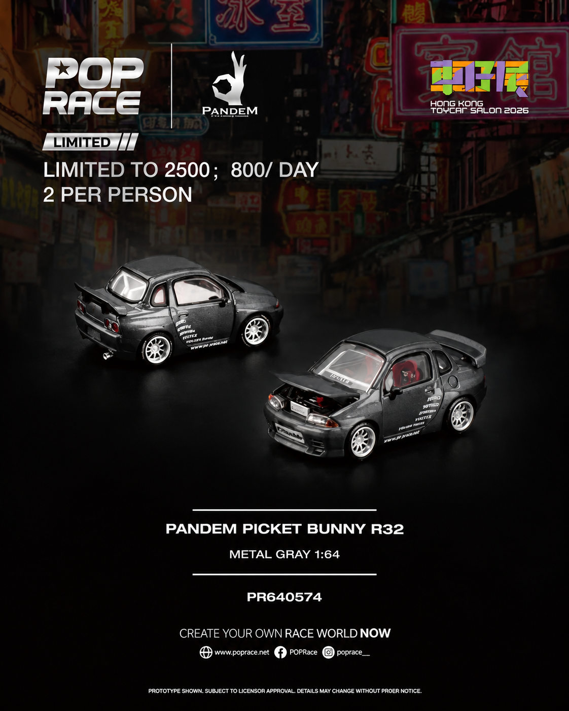 Pop Race Nissan Pandem Q-R32 (Metal Grey) — Hong Kong Toycar Salon 2026 Exclusive