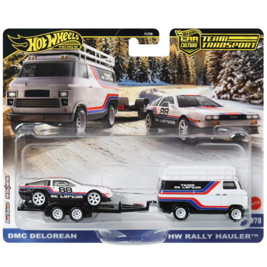 Hot Wheels Premium Team Transport — DMC DeLorean & Rally Hauler