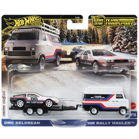 Hot Wheels Premium Team Transport — DMC DeLorean & Rally Hauler