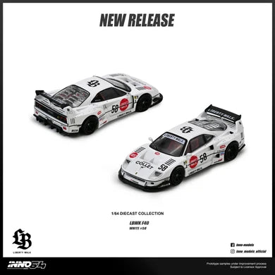 INNO64 LBWK Ferrari F40 Collet White 1:64 Scale Diecast Model | Toyfessional