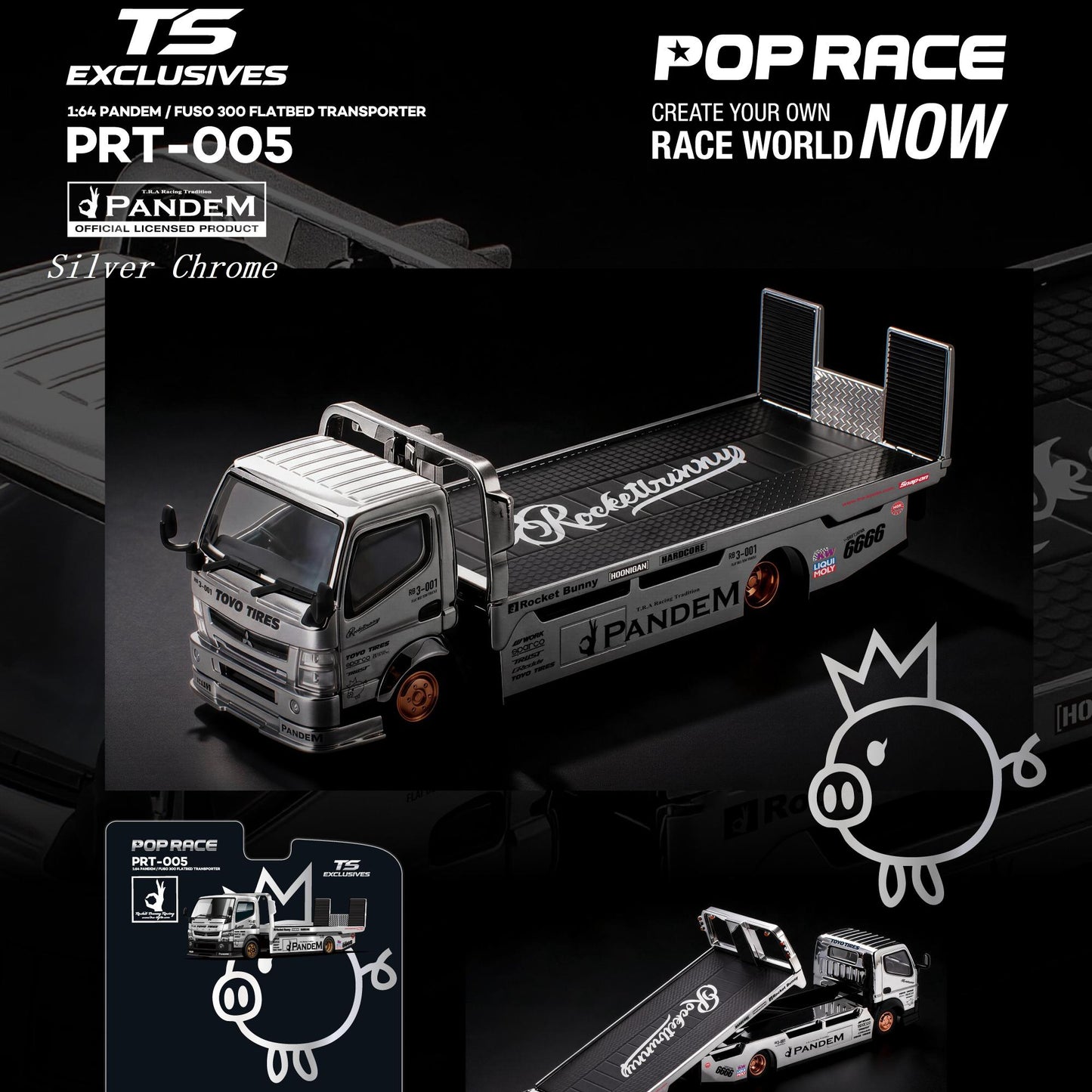 [PRE-ORDER] Pop Race x TS Exclusives Pandem Fuso 300 Flatbed Transporter Silver Chrome
