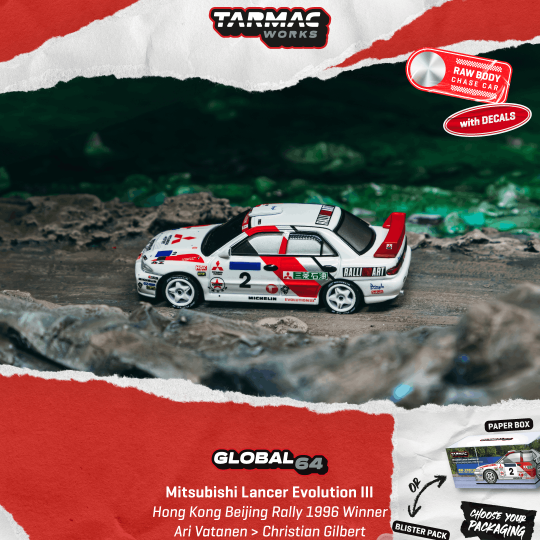 [PRE-ORDER] Tarmac Works Mitsubishi Lancer Evolution III HK-Beijing Rally 1996 Winner (Paper Box)