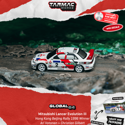 [PRE-ORDER] Tarmac Works Mitsubishi Lancer Evolution III HK-Beijing Rally 1996 Winner (Paper Box)