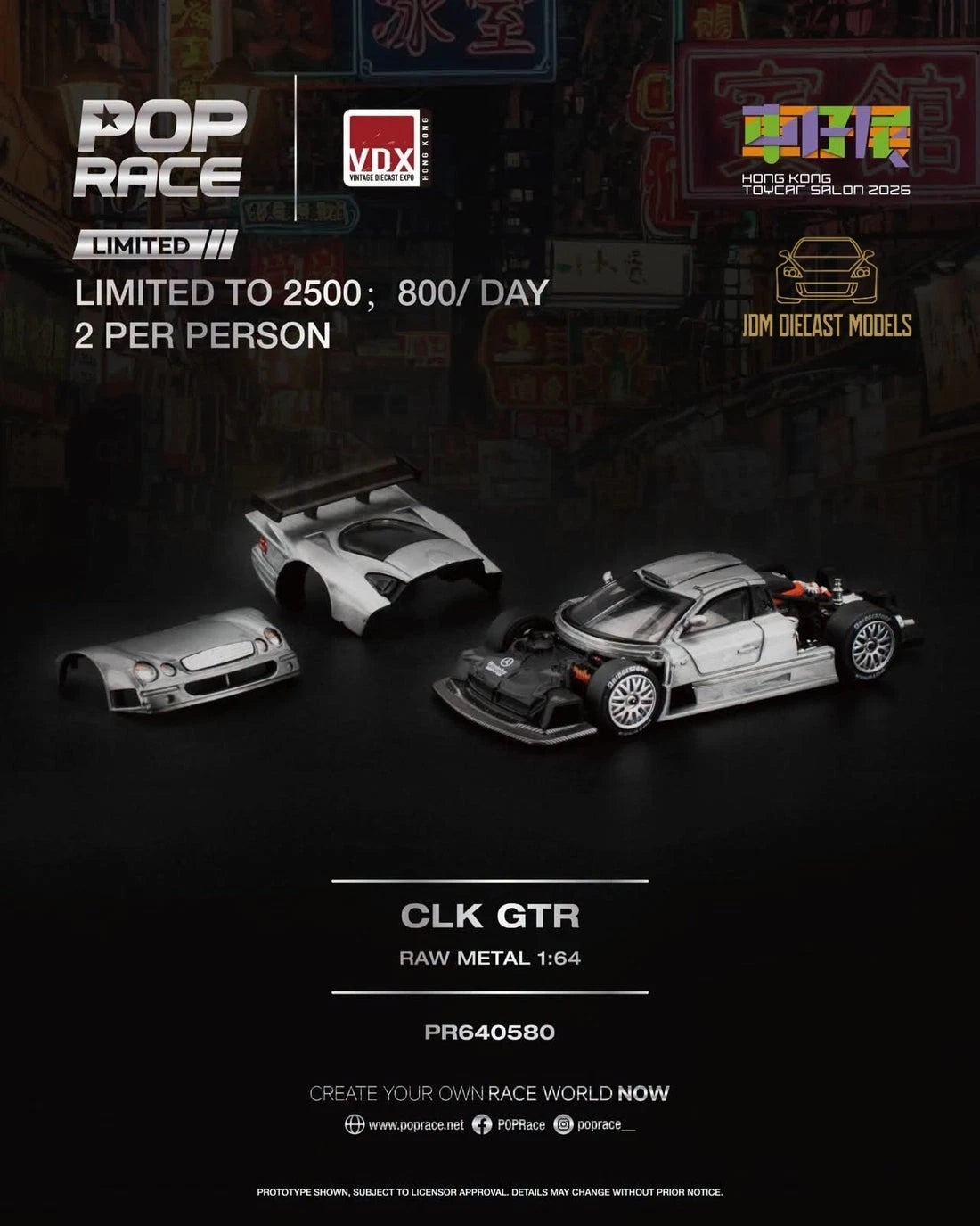 Pop Race Mercedes-Benz CLK-GTR (Raw Metal) — Hong Kong Toycar Salon 2026 Exclusive